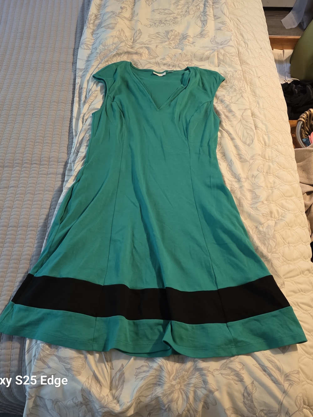 New York & Company Teal Dress with Black Hem Accent